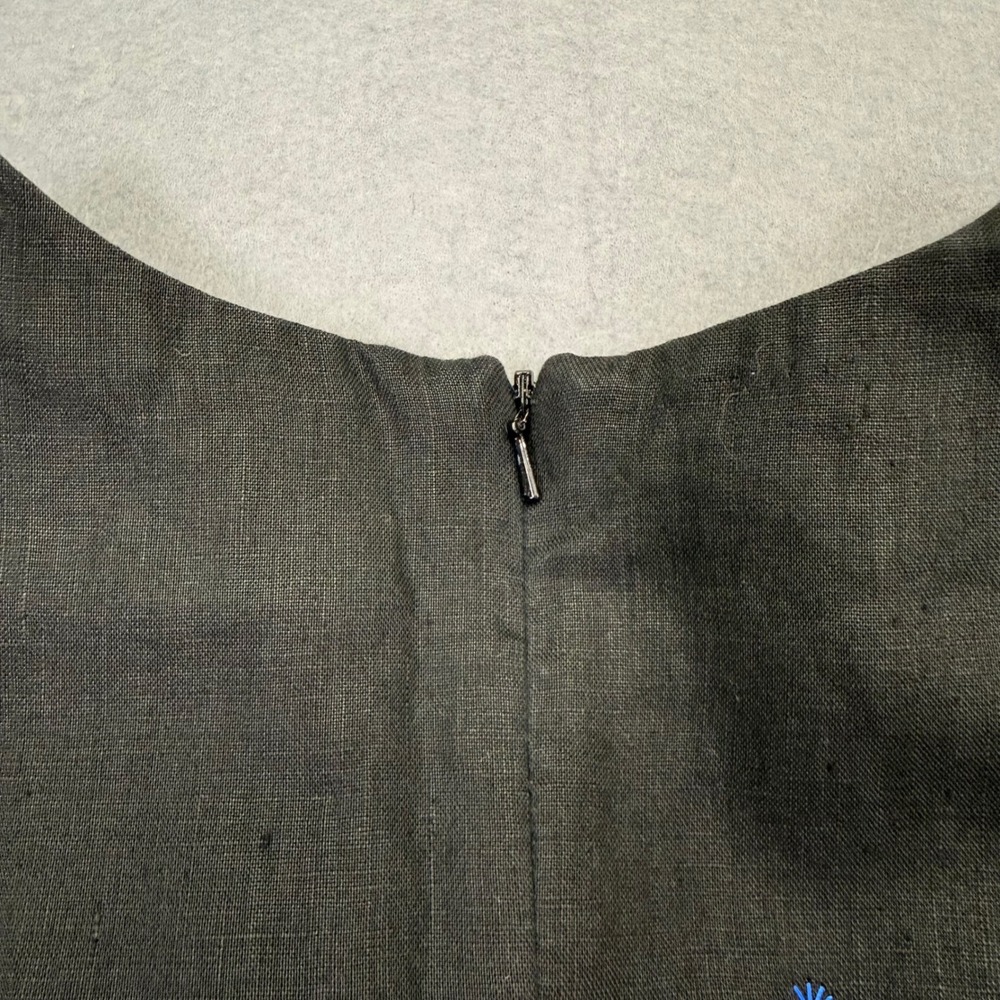 Talbots Petites Black Irish Linen Floral Embroidered Sleeveless Maxi Dress 12P - Picture 9 of 11